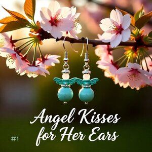 Handmade! Aqua Painted Patina Angel Earrings! Love & Blessings 4 Adults or Girls
